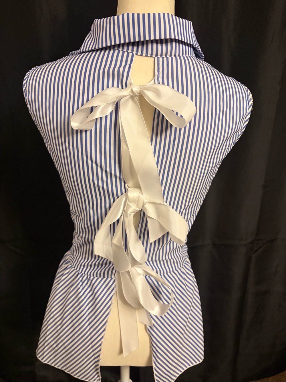 SHEIN Blue and White Striped Sleeveless Peplum Button-Up - Picture 2 of 4